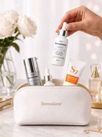 DermaGene® Luxury Beauty Organizer – White & Gold Premium Cosmetic Bag