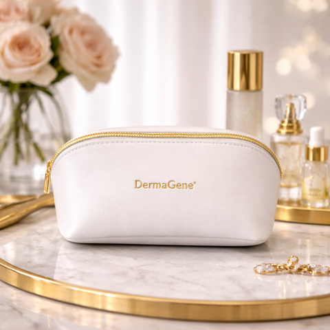 DermaGene® Luxury Beauty Organizer – White & Gold Premium Cosmetic Bag
