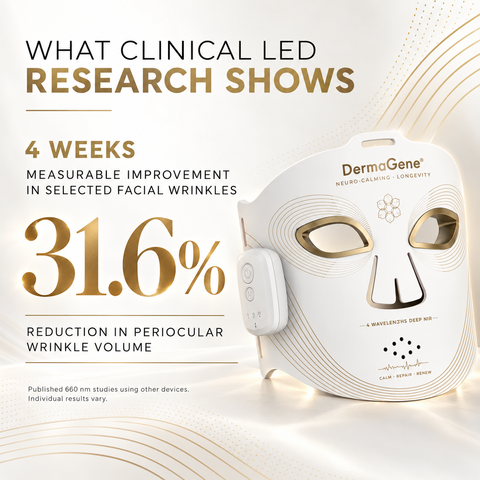 Published 660 nm LED research: four-week improvement and 31.6 percent reduction in periocular wrinkle volume using other devices